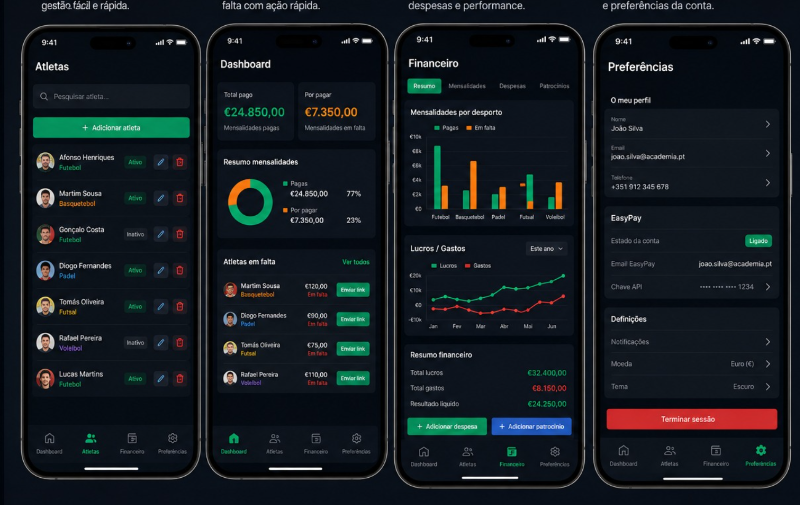 AthleticsPay application screens