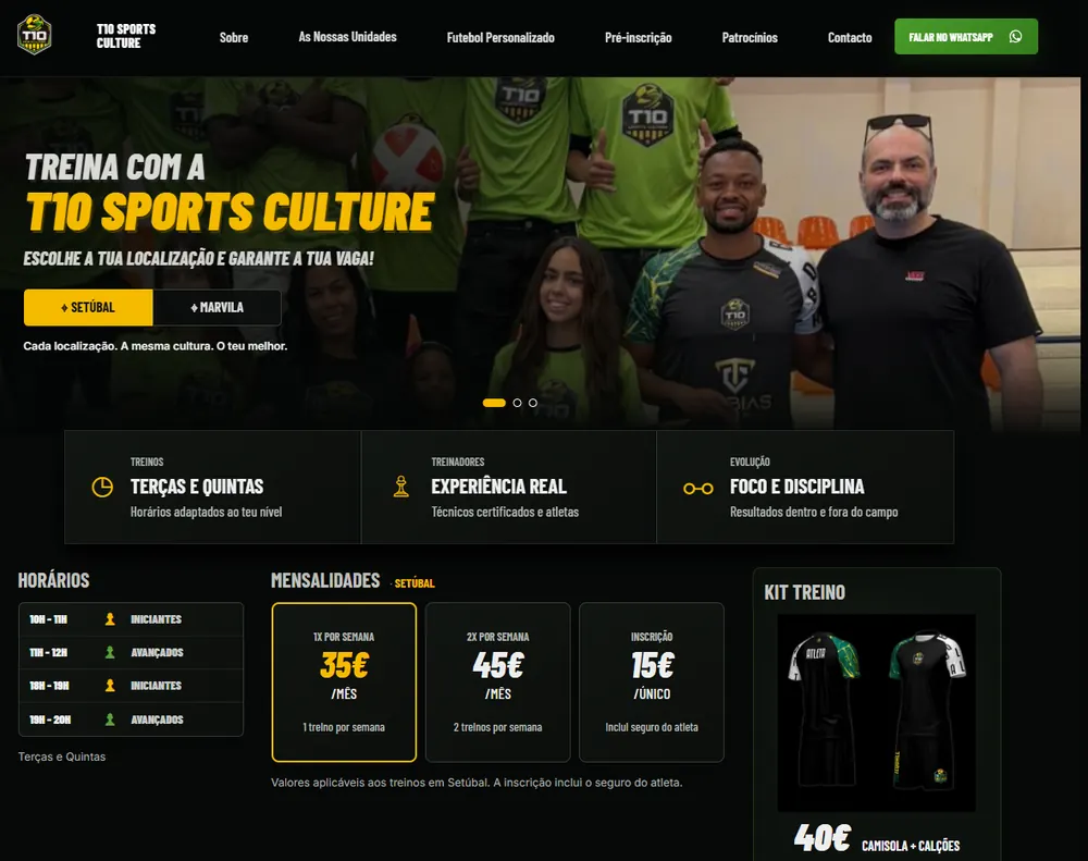 Website institucional da T10 Sports Culture